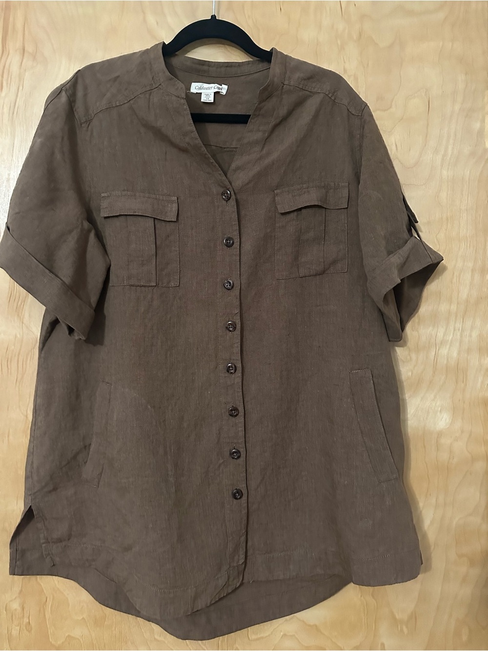 Coldwater Creek Brown Button-Front Short Sleeve Tunic